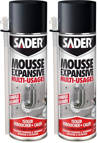 Mousse expansive polyuréthane Sader PU lot de 2 bombes 500ml blanche
