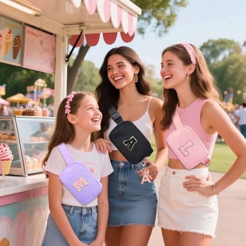 Image of Fanny Pack for Kids Girls 10-12 - Small Waist Belt Bag with Initial Letter Patch and Extender Strap for Women Teen Girl Friends Mini Bum Hip Travel Purse Crossbody Belt Bag Lavender Purple E