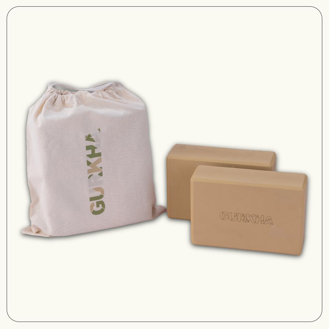 GURKHA Edge™ Yoga Block with Carry Bag Set of 2 High-Density EVA Support for Superior Stability, Grip & Alignment Precision Edged Design for Balance & Strength Training Eco-Friendly, (Raw Earth)-image-47