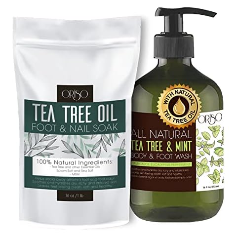 Tea Tree Oil Body Wash with Mint and Tea Tree Oil Foot Soak - Athletes Foot Treatment - Helps Foot Odor - Eczema Cover