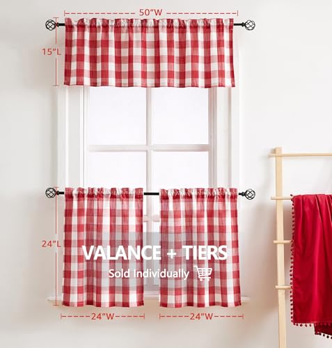 Cenefa de cocina roja y blanca, decoración navideña de Navidad Buffalo Check 7