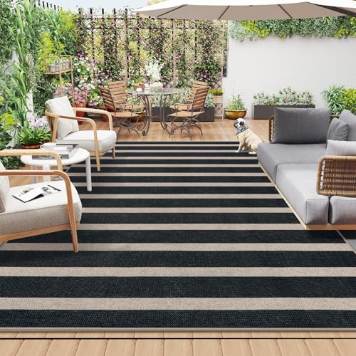 Lahome Striped Easy Jute Living Room Rug, 8x10 Outdoor Patio Rugs Washable