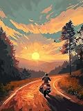 Interesting Sunset Motorcycle Diamond Art Painting Kits for Adult, Transportation Vehicles 5D Diamond Art for Adults, Round Drill Painting by Diamonds Art and Crafts for Home Wall Decor Gift 12x16inch