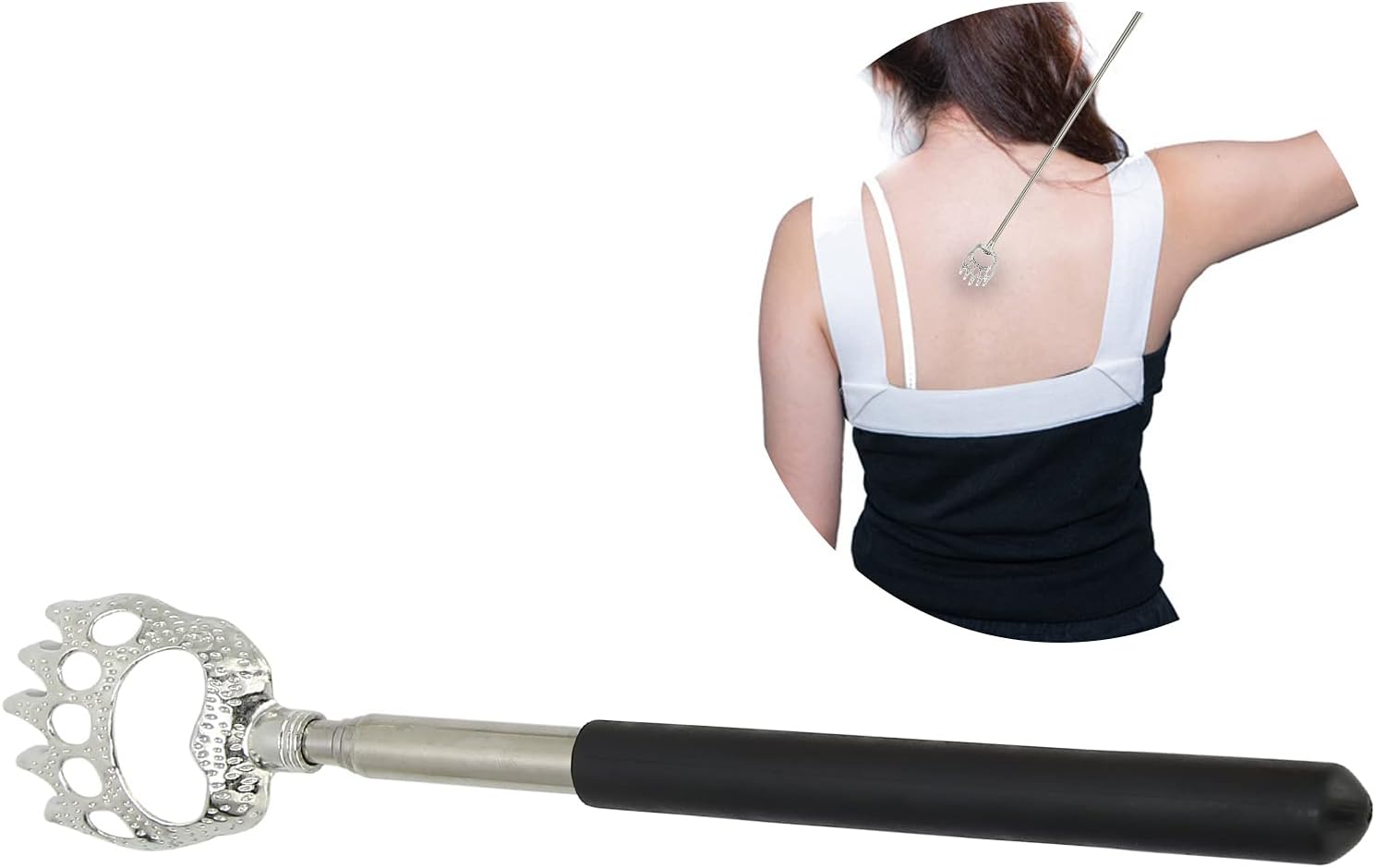 Back Massage Scratcher, Telescopic Back Scratcher, Stainless Steel Extendable Back Scratcher Massager for Household (Black)