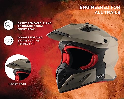 Image of Axor X Cross ISI ECE DOT Certified Full Face Dual Sport Peak Off Road Helmet for Men and Women Neon Red XL