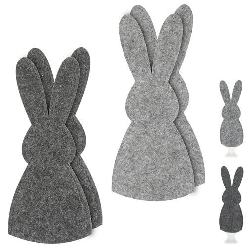 Cepewa Eierwärmer Hase 6er Set | Polyesterfilz grau anthrazit 10,5x23cm | Osterdekoration Eiermütze Eierhaube Eiüberzug Frühstückszubehör | Frühstückeier warm halten