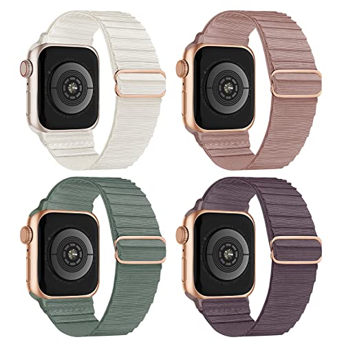 Image of 4 Pack Stretchy Solo Loop Compatible with Apple Watch Bands 38mm 40mm 41mm 42mm 44mm 45mm 46mm 49mm Women Men, Sport Nylon Elastic Straps Wristbands for iWatch Series 11 10 9 8 7 6 5 4 11 Ultra /SE 3 2