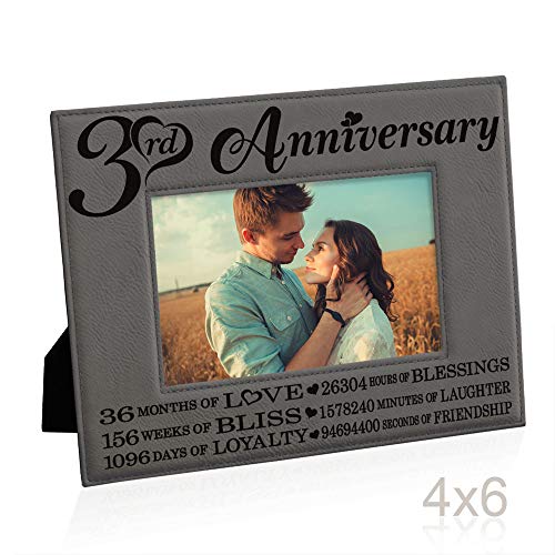 Kate Posh - 3Rd Engraved Leather Picture Frame, 3 Years Together For Boyfriend, Girlfriend, 3 Years As Husband And Wife, 3 Years Of Marriage, Gifts For Couple (4X6-Horizontal) #TOP2