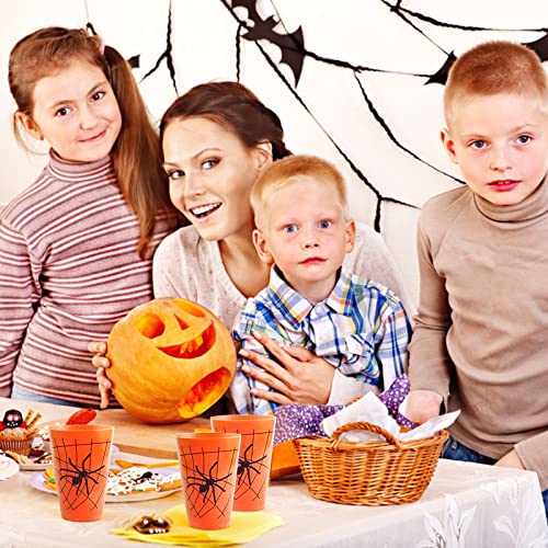 Set Of 24 Halloween Cup Party Reusable Plastic Kids Cups 12 Ounce Black Pumpkin Design Cup(Orange Spider) #TOP4