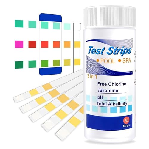50 Pieza Tiras de Prueba 3 en 1, Tiras de Prueba Para Piscina y SPA, Tiras pH Reactiva Piscina, Kit de Prueba de Agua de Piscina para Cloro, pH, Alcalinidad Total