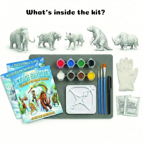 Image of Unscroo DIY 3D Model Painting Kits - Dinosaurs, Ice Age Animals & Unicorns - 3D Printed Art & Craft Hobby Gift for Kids, Teens & Adults - Return Gift Sets (Ice Age Giants (5-Pack))