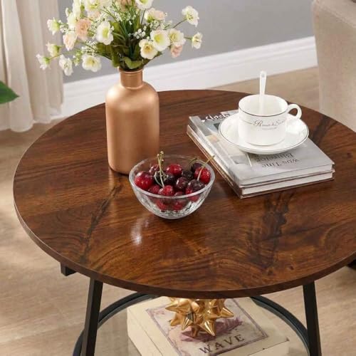 Image of Al Hama Rustic Farmhouse End Table Modern 2 Tier Sofa Side Bedside Table, Metal Frame Nightstand, Multipurpose Living Room Bedroom Coffee Table Black Brown