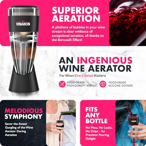 VINABON Aerador de vinho – Decantador de vinho tinto 3 em 1 de vários estágios de qualidade profissi