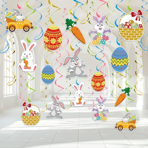 Image of Easter Party Decorations - 30 Pcs Easter Hanging Swirl No DIY Easter Egg Bunny Carrot Baskets Ceiling Decorations for Home Office Classroom Easter Party Supplies
