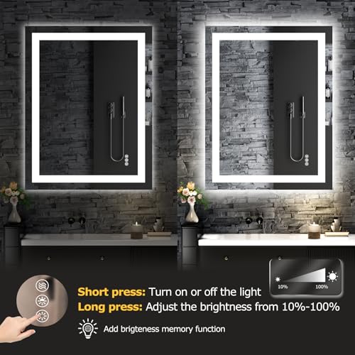 Image of Hivone 36.1X28.1 LED Bathroom Mirror with Lights, Anti-Fog, Dimmable, Backlit + Front Lit, Smart Bathroom Vanity Mirror, Memory Function, Shatterproof, Tempered Glass (Horizontal /Vertical)