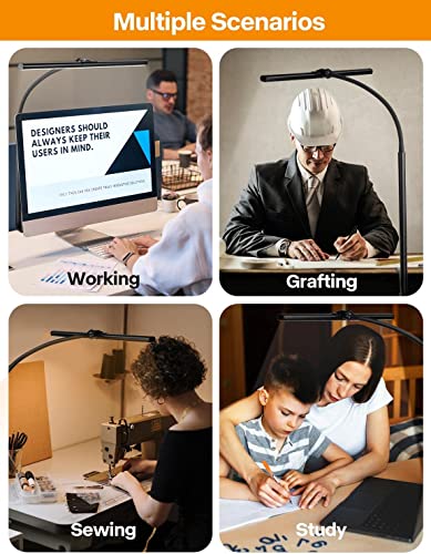 Image of LED Desk Lamp with Clamp - Dimmable Flexible Office Lamp with 5 Colour Modes 5 Brightness for Architect PC Work Study Reading Drawing