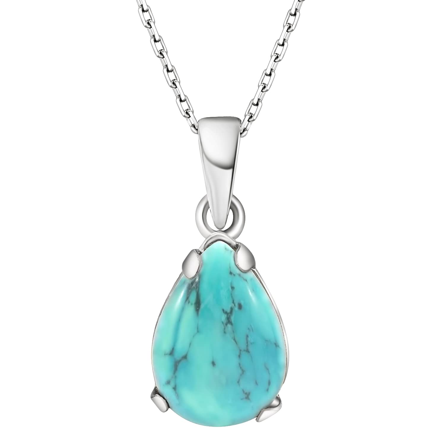 ADITA GOLD925 Sterling Silver Gemstone Necklace - Gemstone Teardrop Necklace - Birthstone Necklace for Women Silver - Pear Gemstone Pendant - Silver Jewelry for Women - Minimalist Chain Necklace