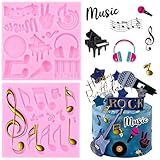 ZiXiang Music Theme Fondant Molds Musical Notes Piano Silicone Molds Musical Keyboard Microphone Molds Music Notes Lace Mat For Sugar Cake Decorating Cupcake Topper Candy Chocolate Gum Paste Set Of 2
