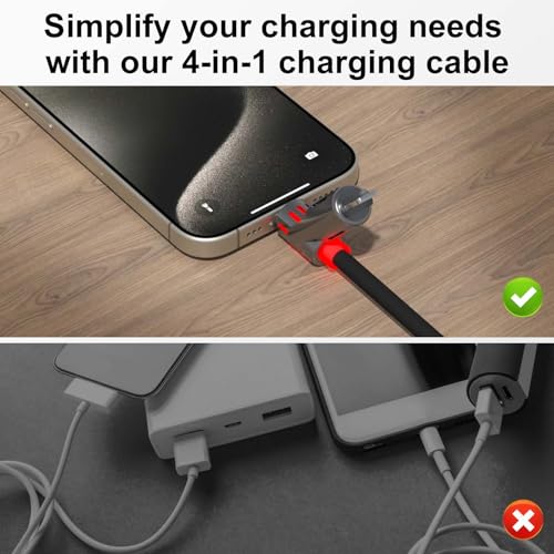 4-in-1 USB C Cable 6ft,240W Max Multi Chubby Fast Charging Cord,USB A/C to C/Lightning Cable with Light for iPhone 16 15 14 Pro/MacBook/iPad/Samsung Galaxy S25/S24/Laptop image 5