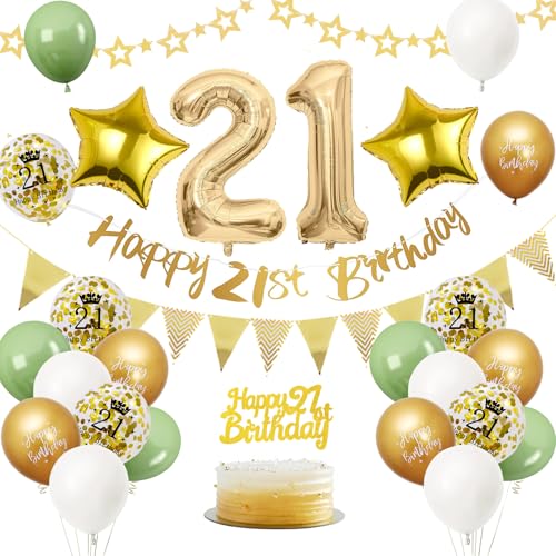 Decoration Anniversaire 21 Ans, Ballon Anniversaire 21 ans Vert Or, Deco Anniversaire 21 ans, Ballon 21 ans Anniversaire de Fête, Ballon 21 ans, Ballon Décoration Anniversaire pour 21 Ans Femme Homme