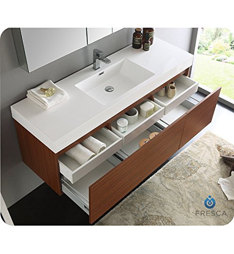 Fresca Mezzo 60" Teak Wall Hung Single Sink Modern Bathroom Vanity W/Medicine Cabinet #TOP3