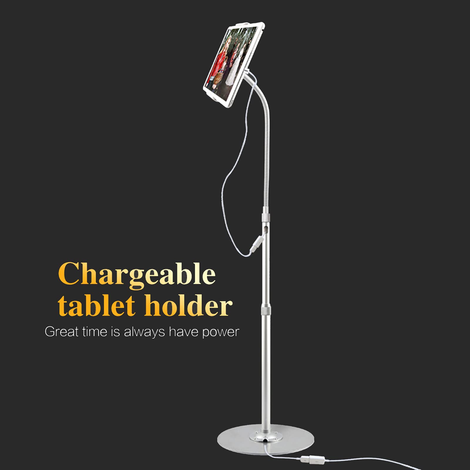 Tablet Bodenständer Schwanenhals Handy Halterung mit Ladekabel, Winkel Höhe einstellbar, Universal Halter kompatibel mit iPhone Samsung iPad Tablet 3.5"-13"