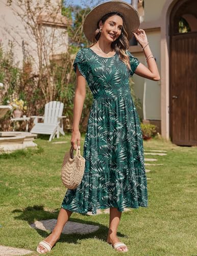 Image of Zeagoo Women Summer Midi A Line Dress Short Sleeve Casual Flowy Tiered Beach Long Sundress with Pockets 2026 Vacation Travel
