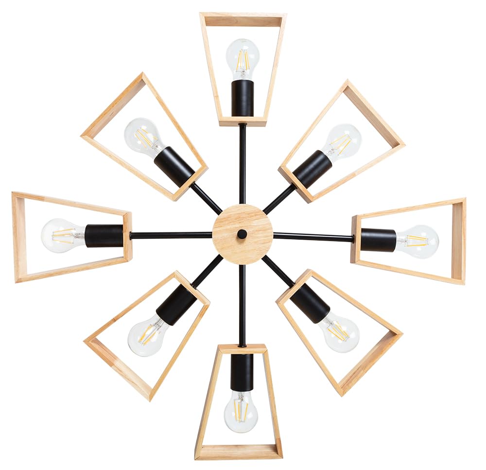 Arte Lamp Brussels Lampadario Soggiorno Plafoniera LED Soffitto 1 Luce in Metallo e Legno Nero per Soggiorno Cameretta con Luce Uniforme per Ambienti Interni