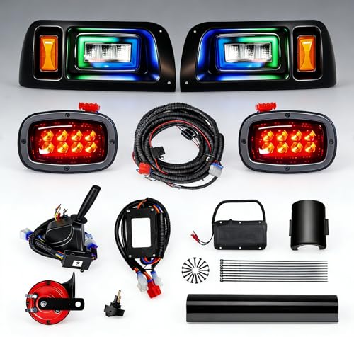 HHLZM RGB LED Headlight & Turn Signal Kit for Club Car DS (1993-Up) 12V Street Legal Golf Cart Light Kit with Brake Lights Horn APP Music Sync Control Easy Installation