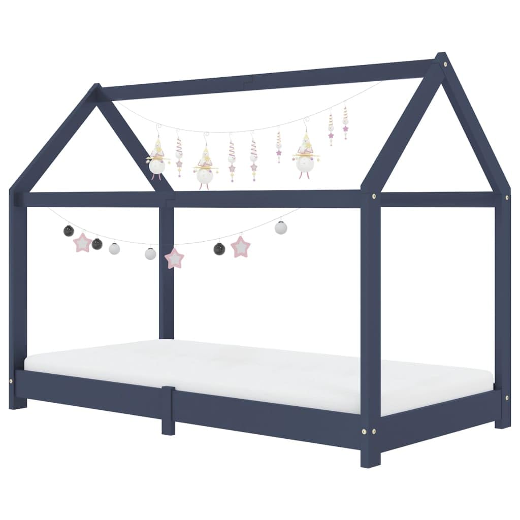 SKM Estructura de Cama Infantil Madera Maciza Pino Gris 80x160 cm,Mobiliario,Mobiliario para bebés y niños pequeños,Cunas y Camas para niños,Gris,283353