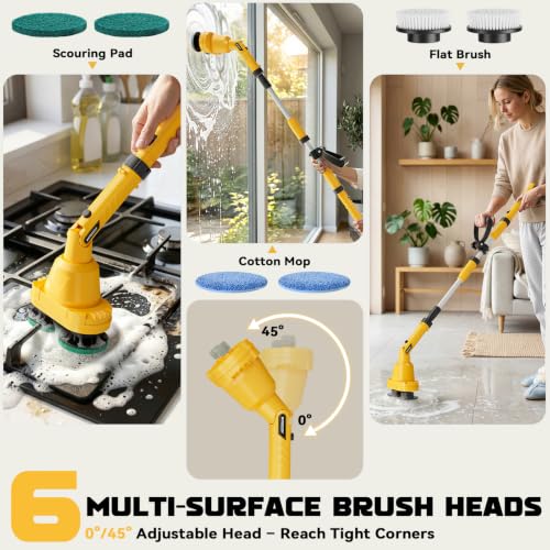 Image of NATBEESY Electric Spin Scrubber Kit, Cordless Battery Electric Mop, Dual-Head Power Scrubber, 680 /1200 RPM, 45 Adjustable Head, Extendable Handle for Tile, Tub, Floor, Bathroom
