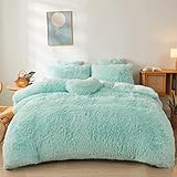 FOPPA Green Comforter Cover Set - Ultra Soft Plush Bedding Sets 3 Pieces (1 Faux Fur Duvet Cover + 2