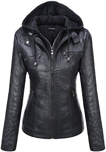 womens Hoodie Tanming Women's Womens Hooded Faux leather Jackets (Medium, Black)