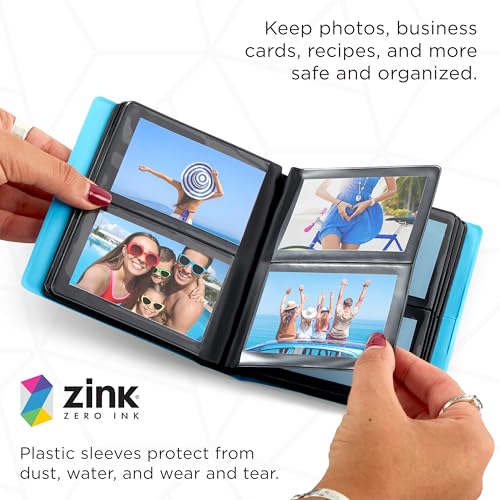 Zink 2x3 Mini Photo Album 64-Pocket w/Transparent Window Cover for 2”x3” ZINK Zero Ink Photo Paper (Blue) Compatible w/Kodak, Lifeprint, Polaroid, HP, Canon, Fujifilm 2x3\" photos