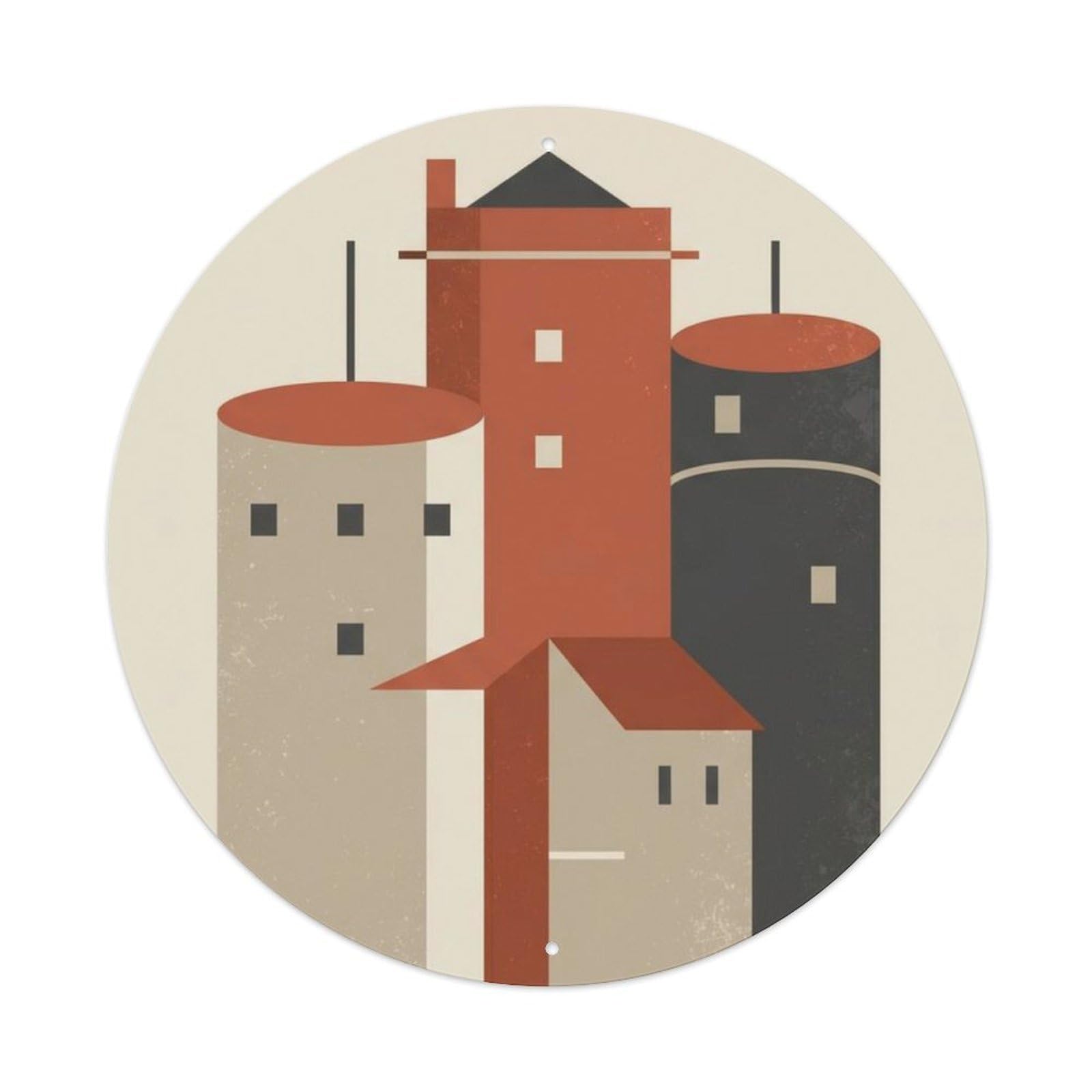 Tallinn Geometric Towers Travel Metal Tin Sign Plaque Wall Decor for Cafe, Club Bar, Office, Home Garden Round Metal Poster 8x8Inch