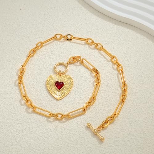 Gold Heart Necklace with Stone Sunburst Heart Pendant Vintage Gold Statement Necklace Chunky Necklace for Women Trendy4