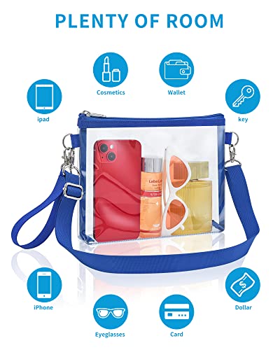 Bagenius Clear Bag for Stadium Events, Clear Purse with Detachable Strap, Sports fan Handbag Purses for Game Day and Concert, Blue
