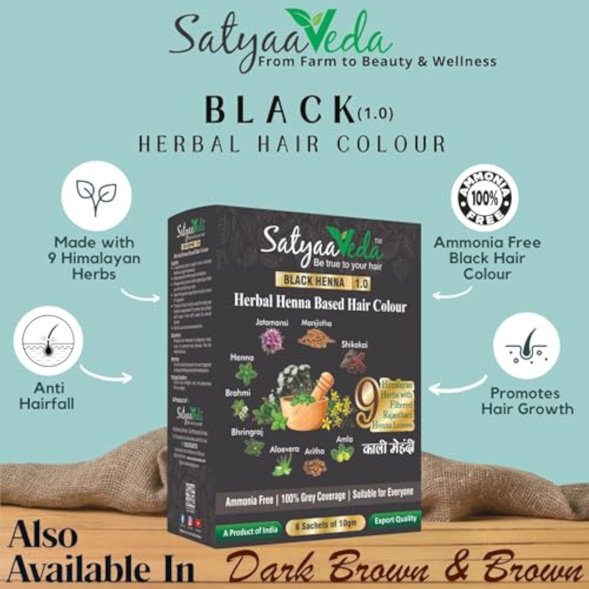 Natural Black Ammonia Free Herbal Hair Colour with 9 Herbs