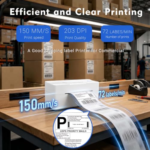 Image of Forc Bluetooth Thermal Shipping Label Printer, 4x6, White | Wireless, Compatible with Android, iPhone, Windows & Mac, For Small Business, Works with Amazon, Etsy, USPS