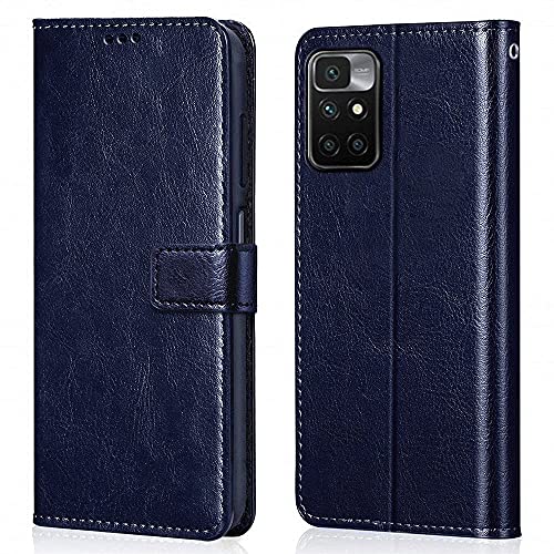 Image of WOW IMAGINE Shock Proof Flip Cover Back Case Cover for Xiaomi Mi Redmi 10 Prime (Flexible | Leather Finish | Card Pockets Wallet & Stand | Blue)