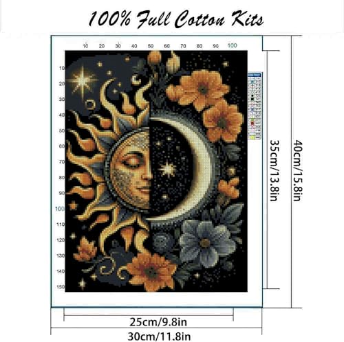 Image of MYBISYMQQ Stamping Cross Stitch Kit Sun and Moon, Round Counting Cross Stitch Kit for Adult Beginners, Full Line DIY Cross Stitch Stitching Kit for Home Decor Cross Stitch Patterns 11.8x15.7inches