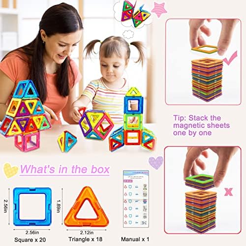 38PCS Magnetic Building Blocks Magnetic Tiles Magnets for Kids Construction Learning Educational Magnetic Toys for 3 4 5 6 Years Old Boys Girls Toddlers Kids Christmas Birthday Gifts for 3+