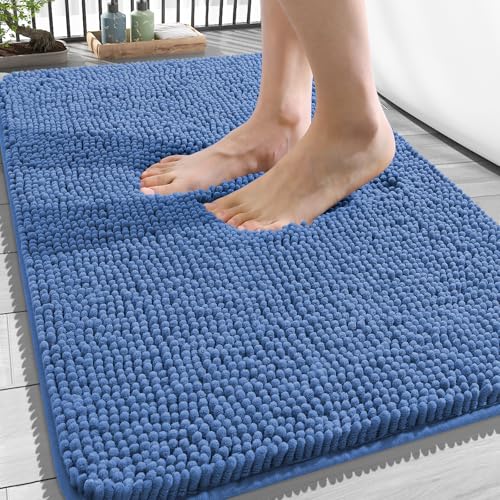 Image of OLANLY Bathroom Rugs 34x21, Extra Soft Absorbent Chenille Bath Rugs, Rubber Backing Quick Dry, Machine Washable Bath Mats for Bathroom Floor, Tub and Shower, Home Decor Accessories, Cornflower Blue
