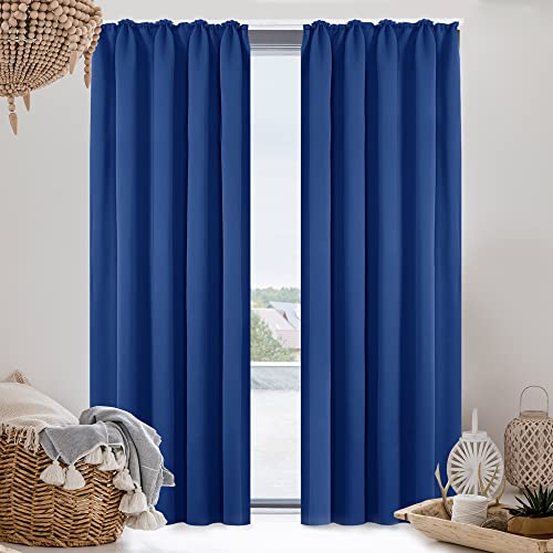 Deconovo Set of 2 Blackout Curtains with Ruffle Tape Acoustic Protection Cold Protection 260 x 140 cm (H x W) Royal Blue - Image 4