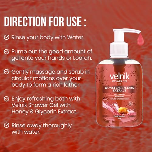 Image of Shower Gel With Honey and Glycerin Moisturising Body Wash,For Glowing skin,Gentle Cleansing Hydrates Refreshment Skin Body Wash for Women & Men Suitable for All Skin Types 250ml