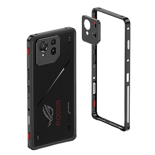 ROG Phone 9 向けバンパー ケース 衝撃吸収 薄 軽量 ネジなし 海馬バックル レンズ保護プレート付き メタルフレーム ROG Phone 9 Pro用金属カバーROG9-LP-50627 (ブラック)