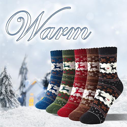 Image of ICEIVY Socks Women, Soft Knit Wool Winter Thick Warm Cabin Fuzzy Crew Women Socks 5 Pack