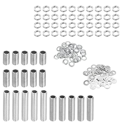 sourcing map Tige Filetée Creuse pour Lampe Trousse avec Encoches Écrous Rondelles 1/8IP Filetage Fixations Assortiment pour Luminaire éclairage Réparation Assemblage Coffret de 140