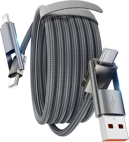 240W 4-in-1 Charging Cable，1M Nylon Braided Multi Charger Cord USB C to C/USB C to L/USB A to C/USB A to L Fast Charge Cable Compatible with iPhone 16/15, Galaxy, MacBook, Tablet (1, 1M)