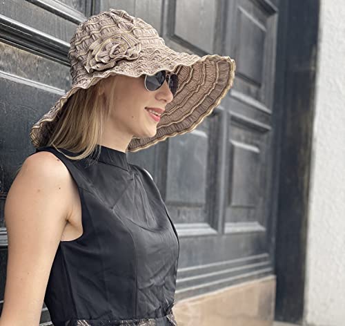 Women Folding Vintage Outdoor Sun Hats For Beach Garden Travelling Uv Protection Brown #TOP1